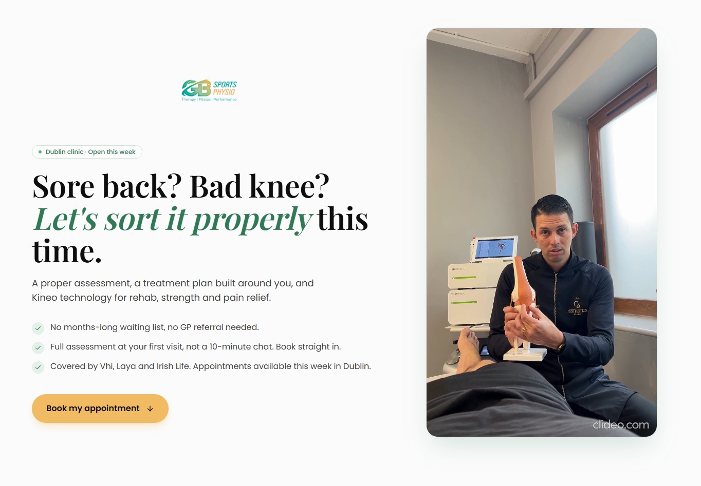 Landing page entregue para GB Sports Physio